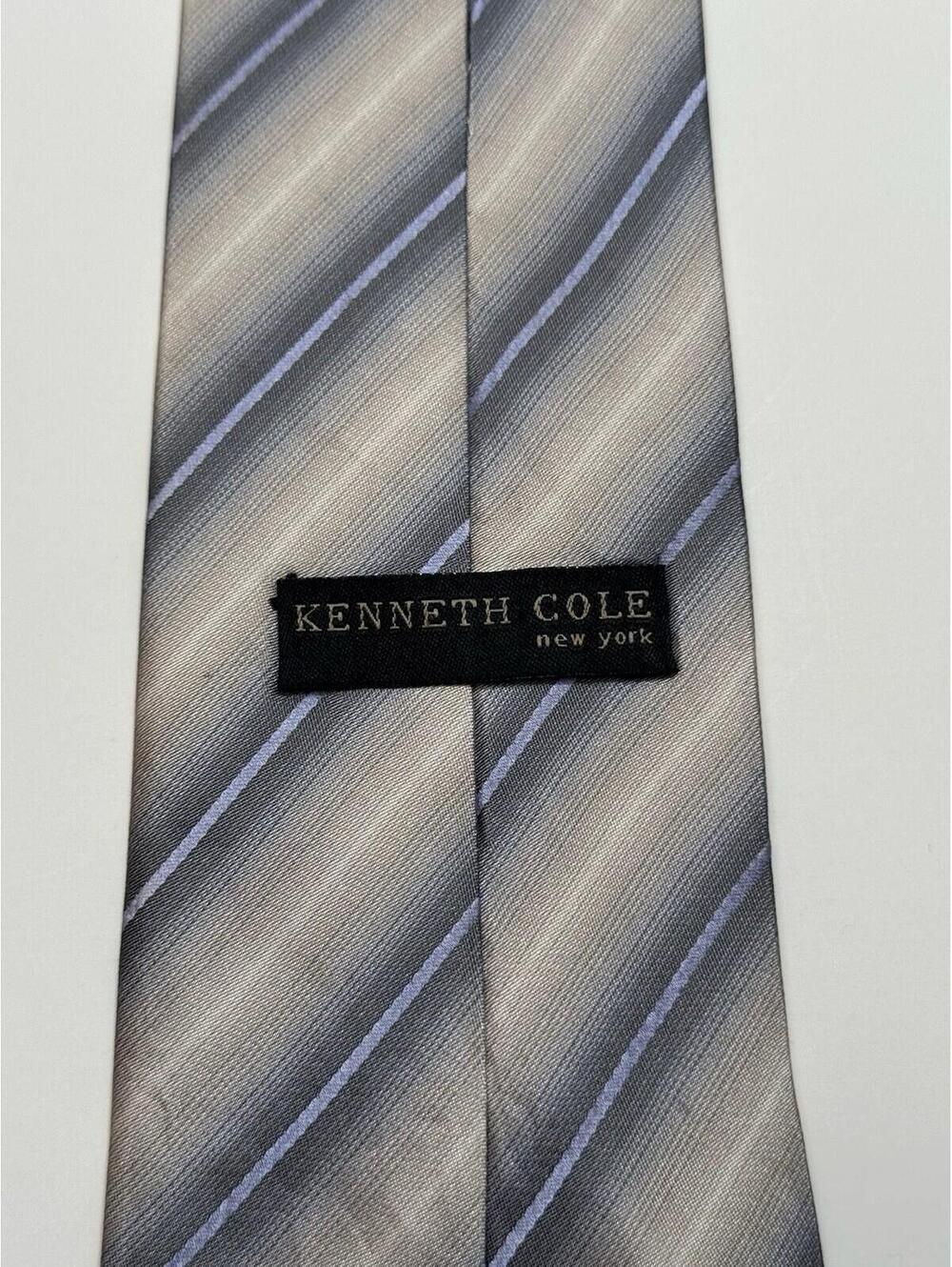 Kenneth Cole 100% Silk Wide Tie Tan And Silver - Picture 3 of 3